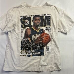 Paul George SLAM Magazine Tee - White with Navy & Gold Graphics
